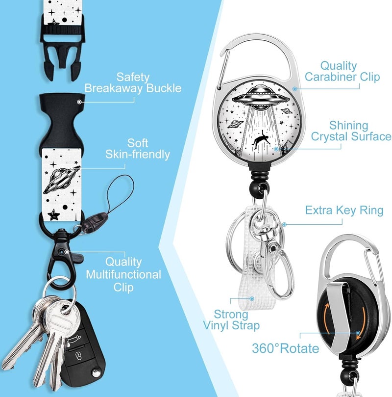 Piefly Lanyards for Id Badges, Badge Holder with Retractable Badge Reel Clip, Art UFO Night Work Card Name Tag Keychain Lanyard Vertical ID Card Protector for Women Nurse Doctor Teacher Student - Image 4